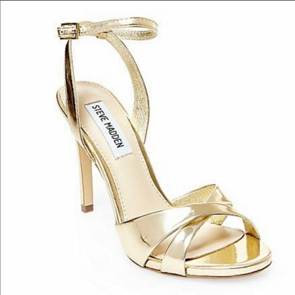 Steve Madden Xandyy Gold Ankle Strap Heels